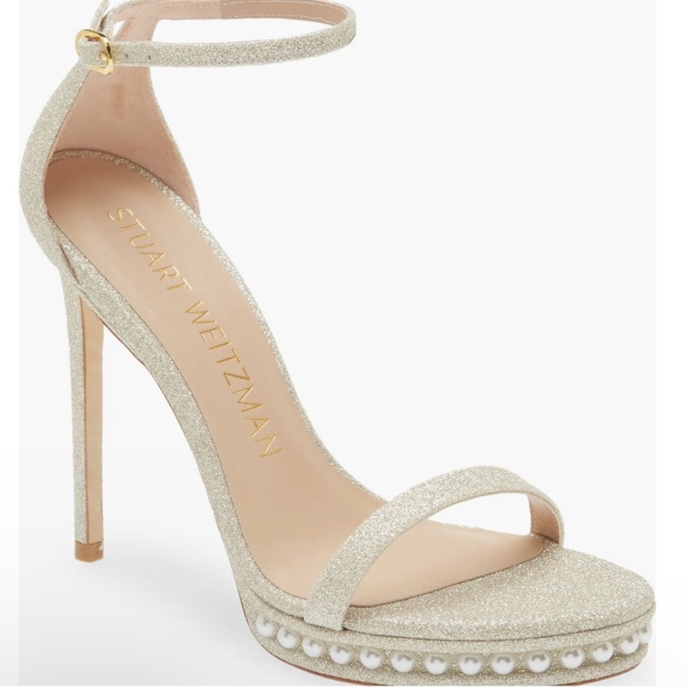 🌹STUART WEITZMAN🌹 Nudistdisco Imitation Pearl Glitter Sandal Size: 10